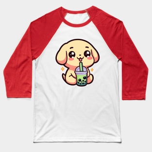 Golden Retriever Puppy Drinking Boba Tea Cute Kawaii Golden Dog Lover Baseball T-Shirt